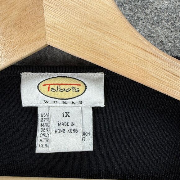 Talbots Button Up Top Women 1X Plus Black V-Neck 3/4 Sleeve Rayon Casual Solid - Picture 3 of 7